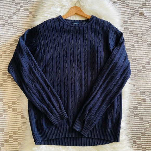 Izod Cable Knit Sweater Navy Blue Large - Picture 7 of 7